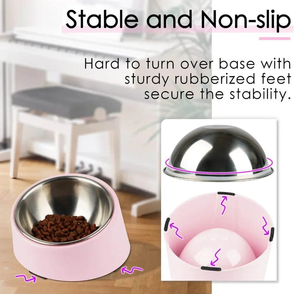 Pink Slanted Dog Bowl, Non-Skid & Non-Spill, Small